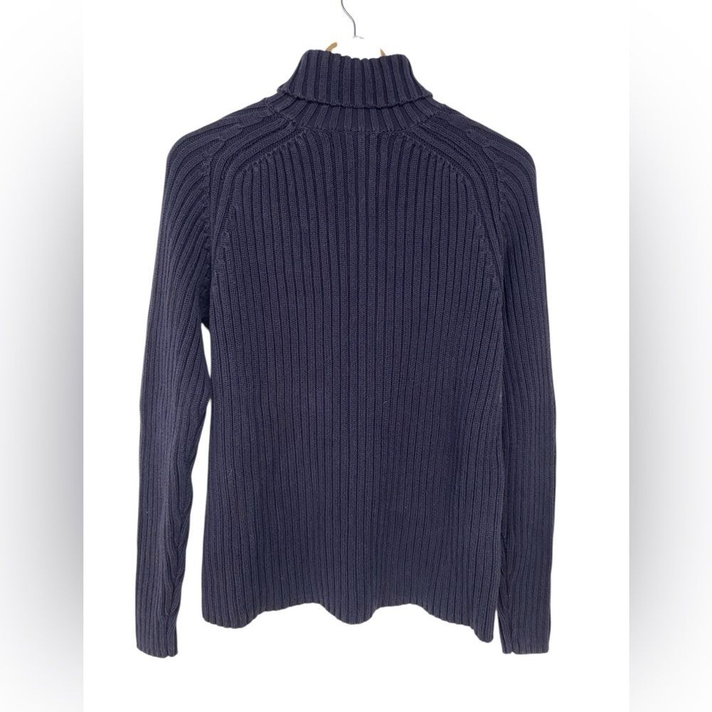 Lands’ End Thick Chunky Knit Navy Blue Turtleneck Sweater Size Medium - Picture 2 of 5